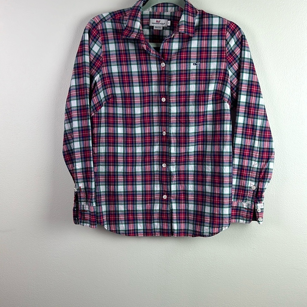 Vineyard Vines Burgundy Plaid Casual Button Down Shirt Women/ Girl
